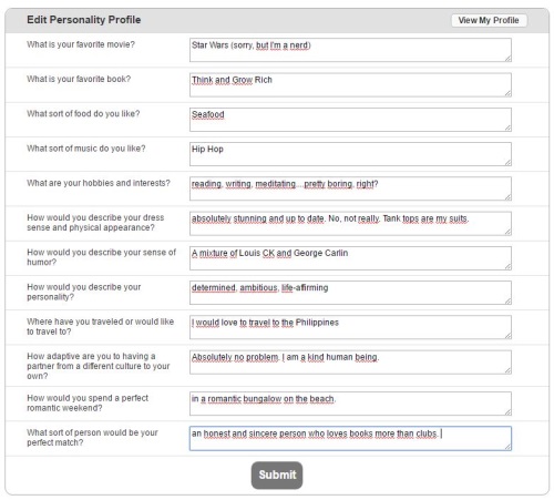 your personality on Filipino Cupid