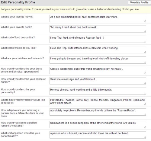 your personality on russian cupid