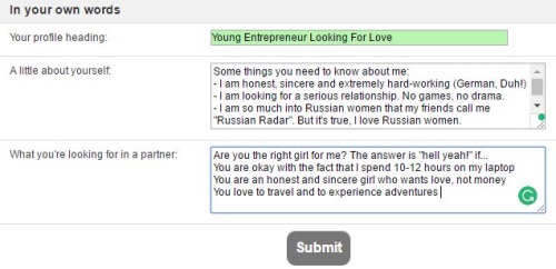 about yourself on russian cupid