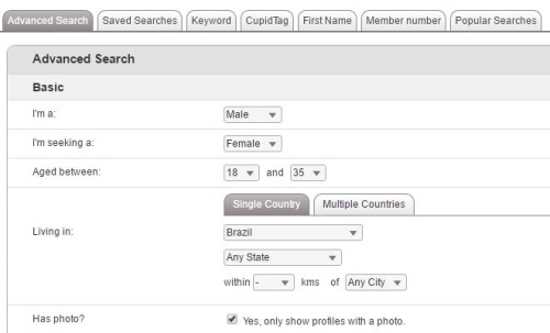 advanced search feature on Brazil Cupid