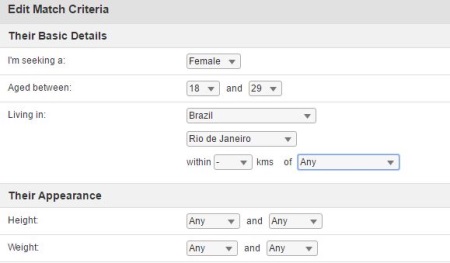 edit your match criteria on Brazil Cupid