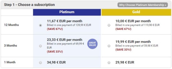 membership prices on Brazil Cupid