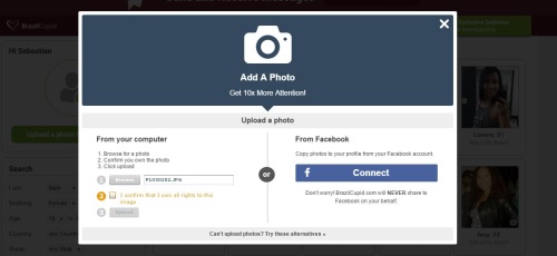 Upload profile picture on Brazil Cupid