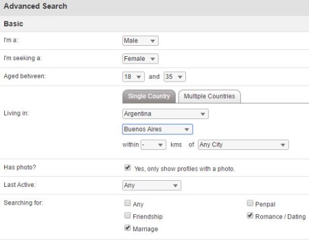 advanced search on latinamericancupid.com