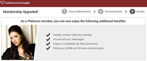 message after upgrade Latin American Cupid Membership