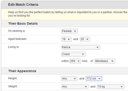 edit match criteria on Kenyancupid