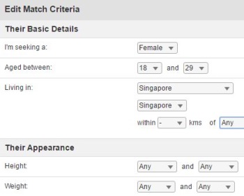 match criteria on singaporelovelinks