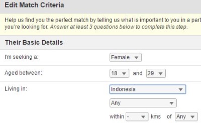 match criteria on Indonesian dating site