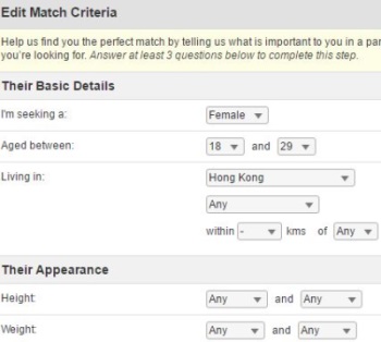 match criteria on hongkongcupid.com