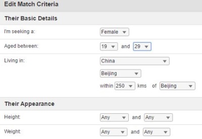 match criteria with Chinese girls