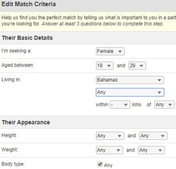 match criteria on Caribbean cupid